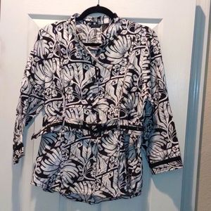 Autograph NY L Black&Cream 💯 Linen Blouse